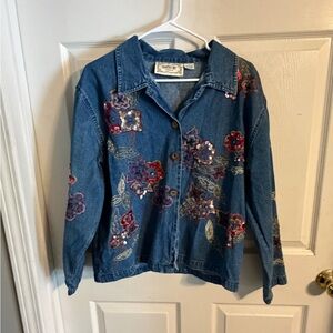 Tantrums Blue Denim Jacket with Red and Purple Embroidery